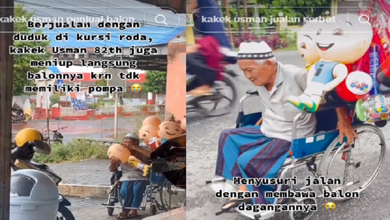 Kisah Pilu Kakek Usman, Jualan Balon Ipin Upin dengan Kursi Roda untuk Beli Beras