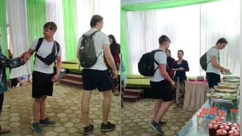 Viral 2 Bule Senyum-Senyum Kebingungan, Lagi Jalan-Jalan Diajak Makan di Kondangan