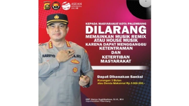 Warga Palembang Dilarang Mainkan Musik Remix di Area Publik, Melanggar Didenda Rp5 Juta
