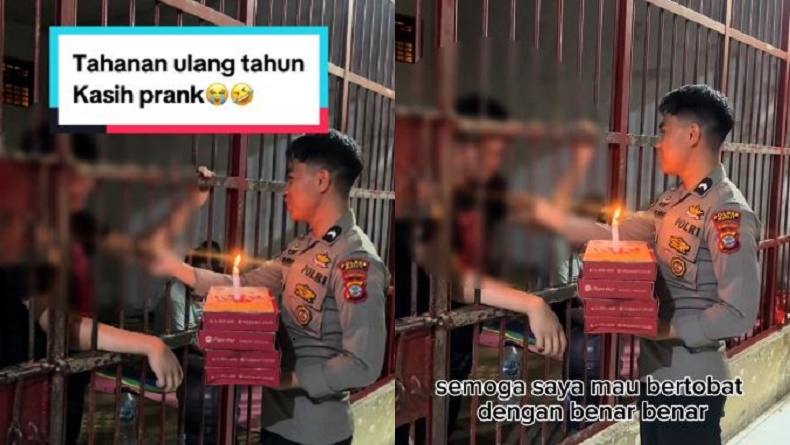 Bikin Haru, Polisi Prank Tahanan Ulang Tahun Endingnya Bagi-Bagi Pizza Makan Bersama