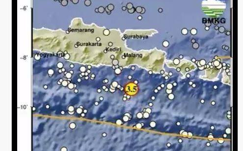 Info Gempa BMKG Hari Ini Jawa Timur M 3,5 di Lumajang, Pusat di Laut Kedalaman 10 Km