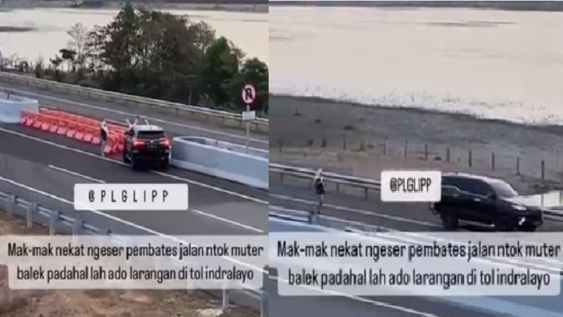 Viral Aksi Emak-Emak Putar Balik di Tol Palembang, Turun Mobil Geser Pembatas Jalan