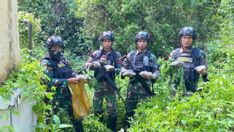 title Lihat Gelagat OTK Mencurigakan di Perbatasan PNG, TNI Temukan Ganja Dalam Karung Lihat Gelagat OTK Mencurigakan di Perbatasan PNG, TNI Temukan Ganja Dalam Karung