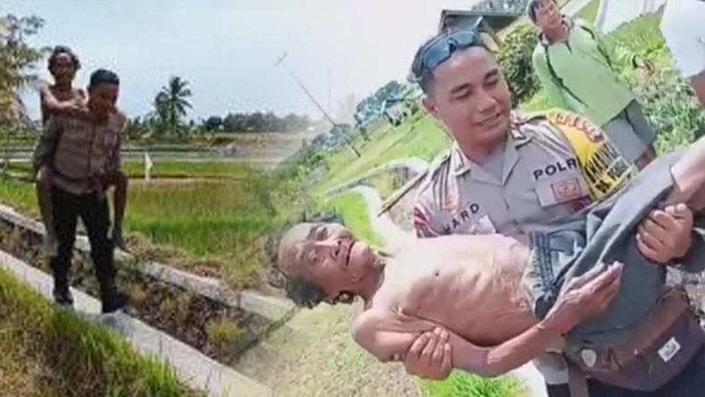 Aksi Heroik Polisi Evakuasi Lansia Hilang 5 Hari, Digendong di Tengah Sawah gegara Lemas