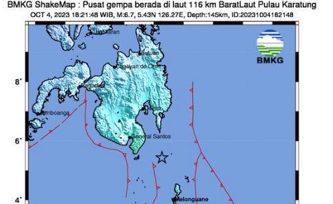 Gempa Terkini Baru Saja M 6,7 Guncang di Pulau Karatung Sulut, Tidak Berpotensi Tsunami