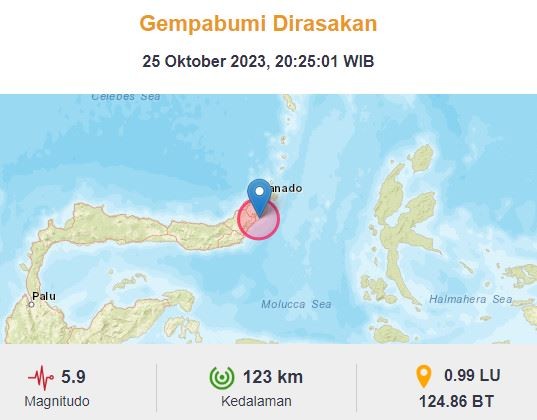Gempa Terkini Baru Saja Guncang Ratahan Sulut M 5,9 Pusat di Darat