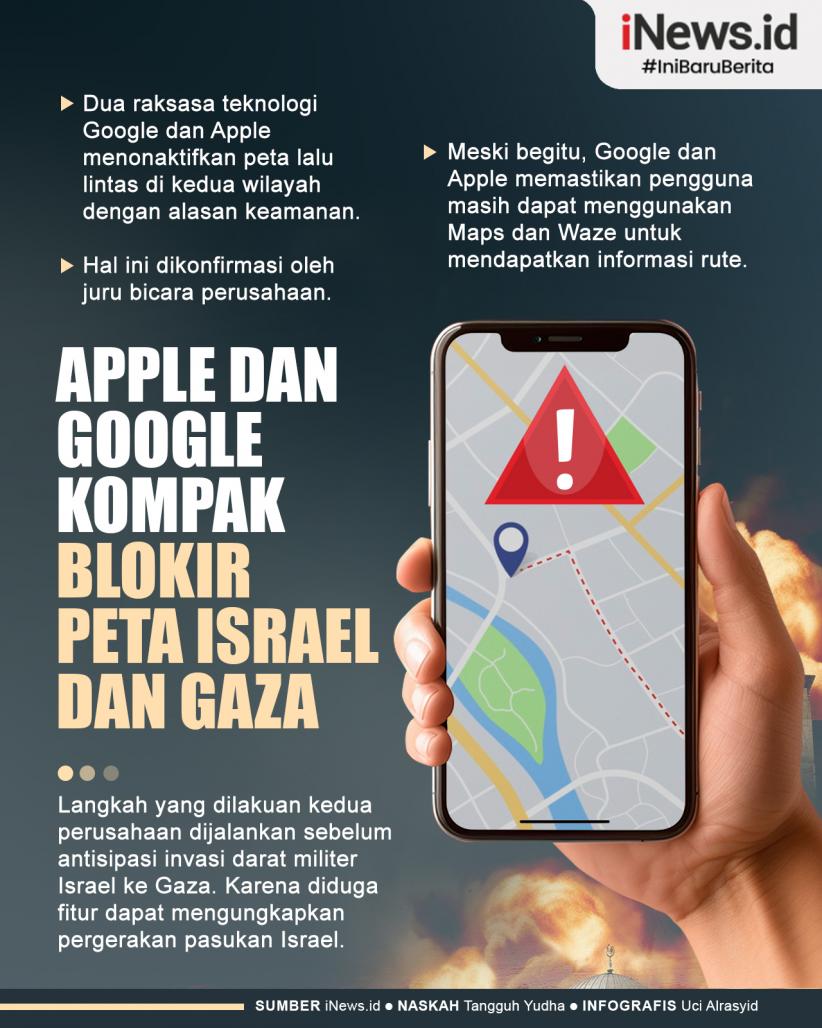 Infografis Apple dan Google Matikan Peta Lalu Lintas Israel dan Gaza
