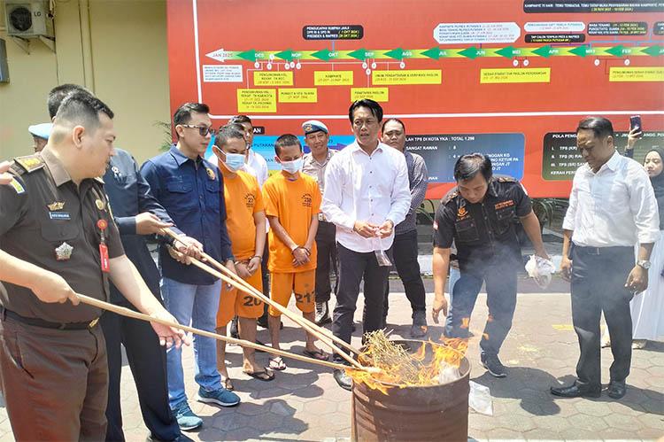 title Polresta Jogja Musnahkan 700 Gram Ganja, Intensif Patroli Siber Polresta Jogja Musnahkan 700 Gram Ganja, Intensif Patroli Siber