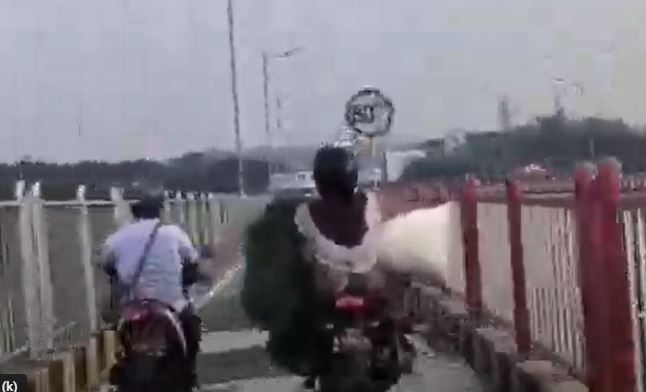 Viral 2 Emak-Emak Naik Motor Angkut Pakan Ternak Ngebut di Jembatan Suramadu