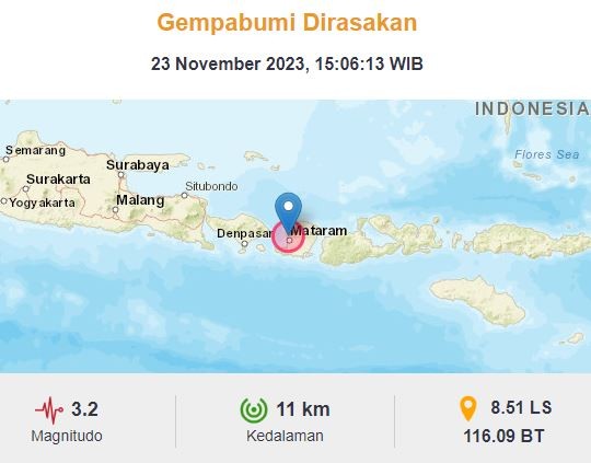 Gempa Terkini M 3,2 Baru Saja Guncang Lombok Utara, 3 Daerah Rasakan Getaran