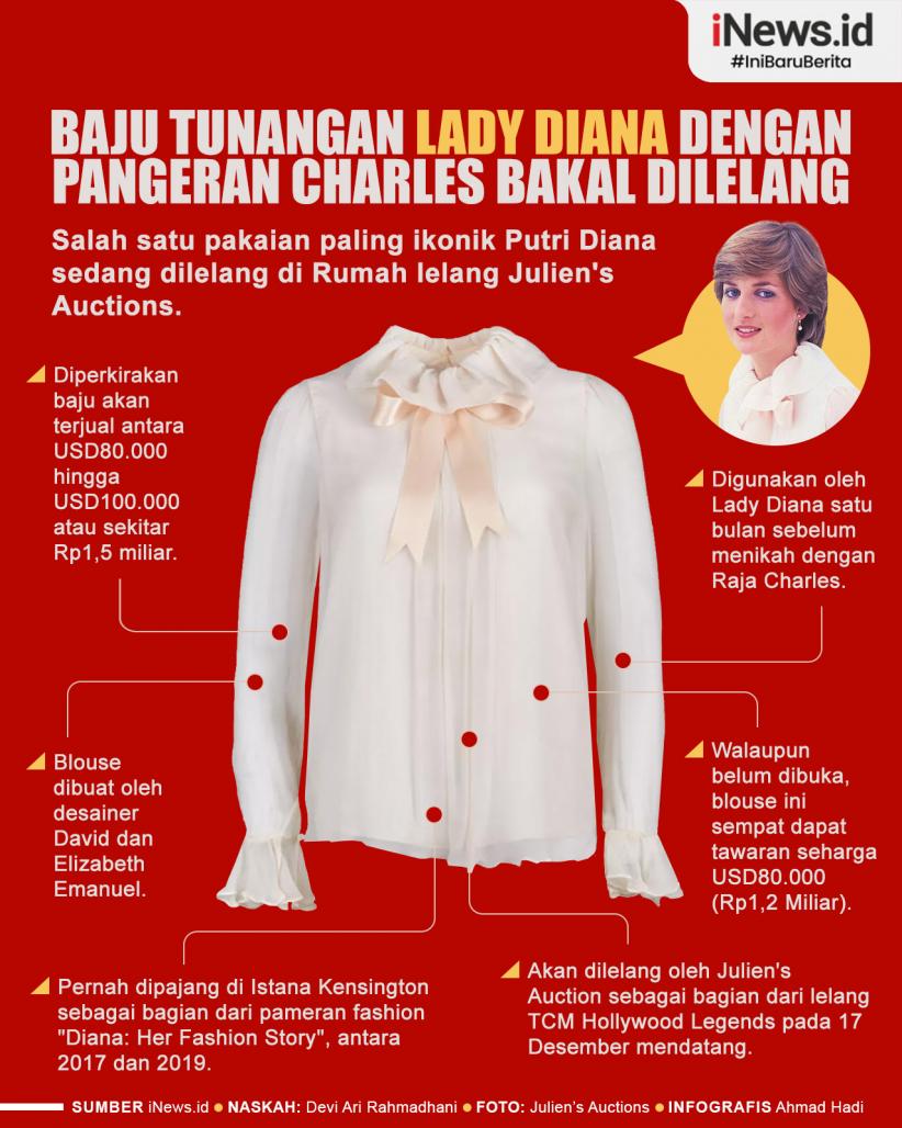 Infografis Baju Tunangan Lady Diana dengan Pangeran Charles Bakal Dilelang