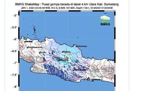 Gempa Terkini M 4,5 Guncang Sumedang Pusat di Darat, Getaran hingga Cirebon