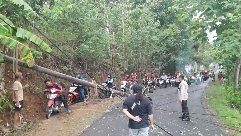 Bantul Hujan Deras Disertai Angin Kencang, Pohon dan Tiang Listrik Roboh Tutup Jalan