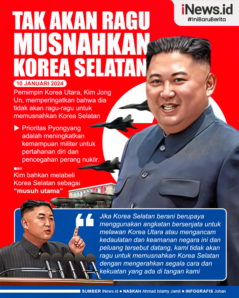 Infografis Kim Jong Un Tak Akan Ragu Musnahkan Korea Selatan Jika Terjadi Perang