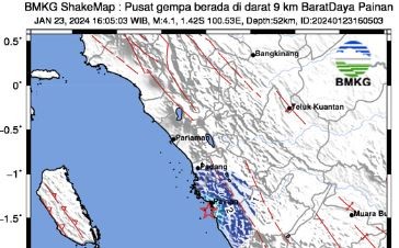 Gempa Terkini M 4,1 Guncang Painan Sumbar, BMKG: Pusat di Darat