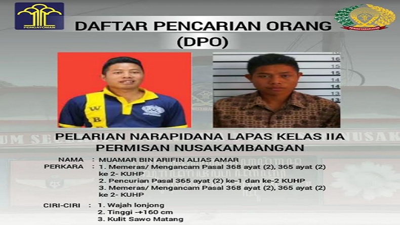 Narapidana Lapas Permisan Nusakambangan Kabur, Kini Berstatus DPO