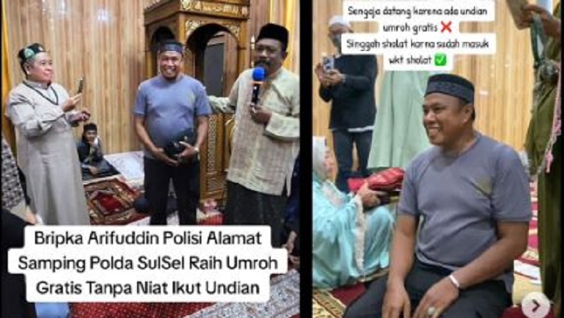 Viral Bripka Arifudin Dapat Undian Umrah Gratis saat Tarawih di Masjid Hanna Samsiah Maros