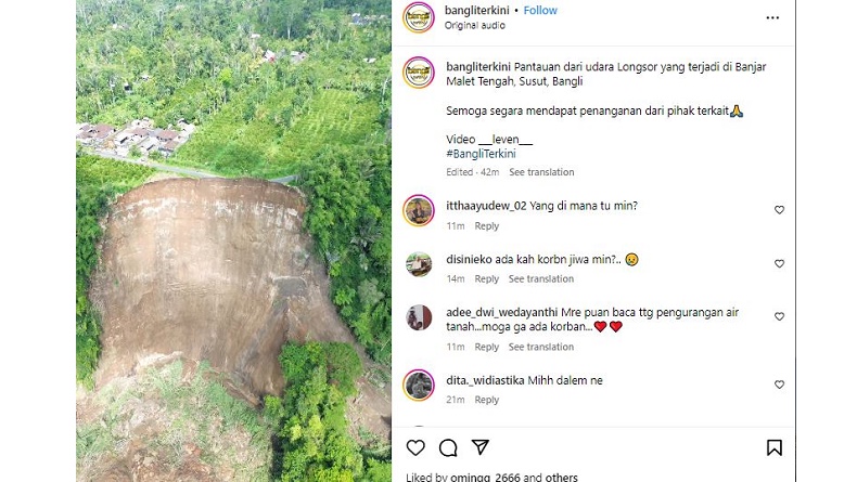Penampakan Mengerikan dari Udara Longsor di Banjar Malet Tengah Bangli Bali