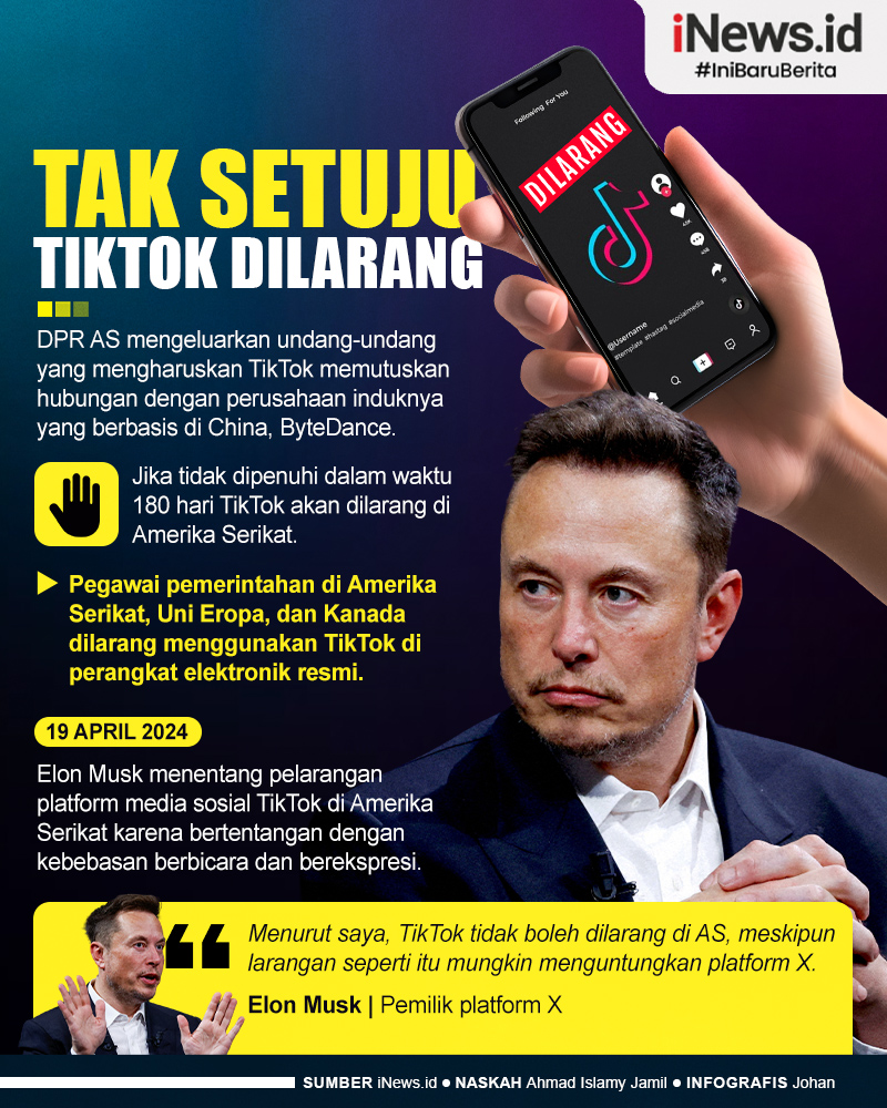 Infografis Elon Musk Tak Setuju TikTok Dilarang di AS, meski Bakal Untungkan Platform X