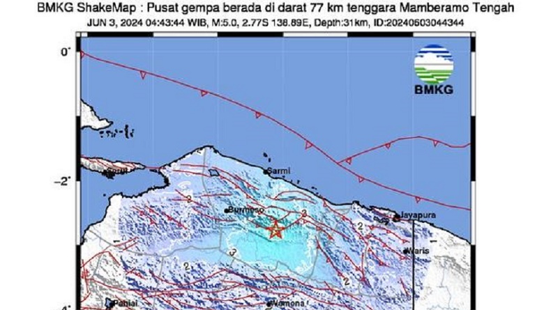 Gempa Terkini M5,0 Guncang Mamberamo Tengah, Terasa hingga Wamena