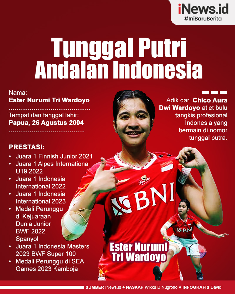 Infografis Ester Nurumi Tri Wardoyo, Tunggal Putri Andalan Indonesia