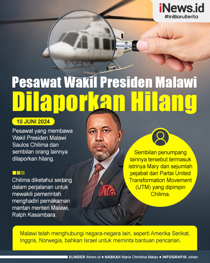 Infografis Pesawat Bawa Wakil Presiden Malawi dan Istrinya Dilaporkan Hilang