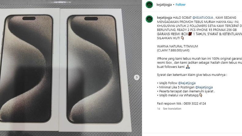 Akun Instagram Kejati DIY Kena Hack, Posting Promo Tebus Murah HP