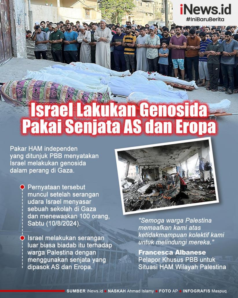 Infografis Israel Lakukan Genosida di Sekolah Gaza Pakai Senjata AS dan Eropa