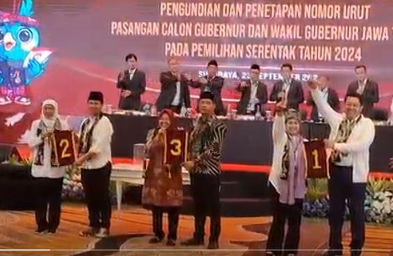 title Pilgub Jatim 2024, Luluk-Lukman Nomor Urut 1, Khofifah-Emil 2, Risma-Gus Hans 3 Pilgub Jatim 2024, Luluk-Lukman Nomor Urut 1, Khofifah-Emil 2, Risma-Gus Hans 3