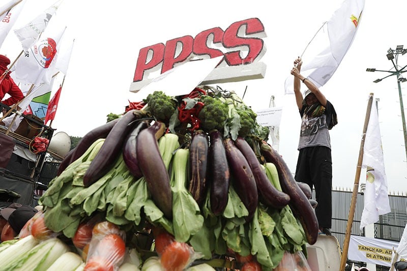 Ratusan Petani Pakai Topi Caping dan Bawa Sayuran Geruduk Gedung DPR - Bagian 2