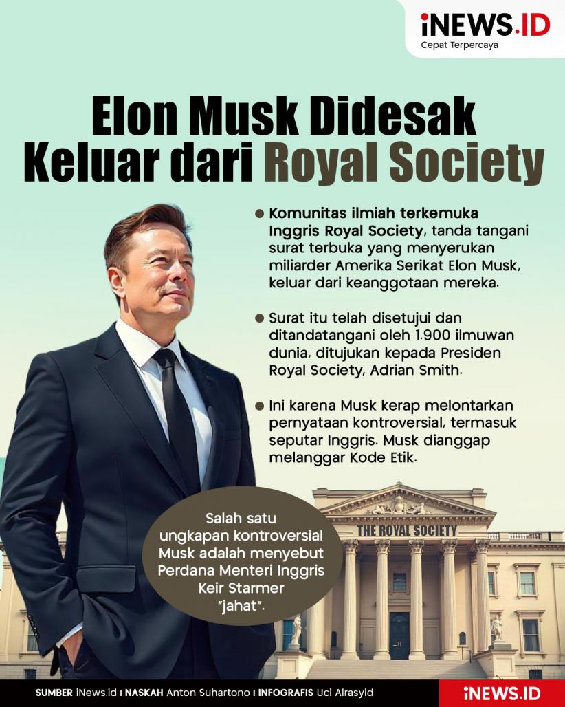 Infografis Elon Musk Didesak Keluar dari Komunitas Scientist Royal Society