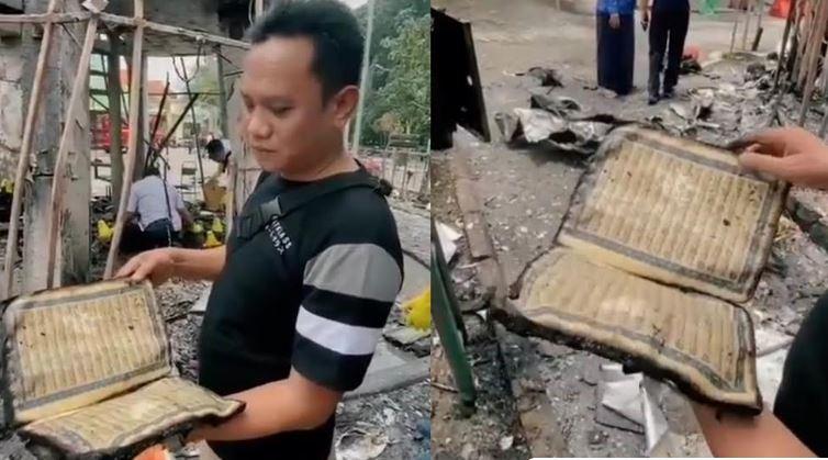 Al Quran Ditemukan Utuh usai Kebakaran Menara Masjid Agung Bojonegoro