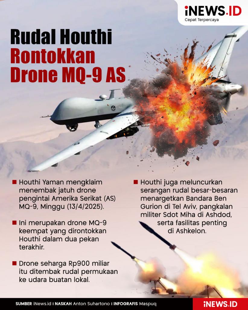 Infografis Rudal Houthi Rontokkan Drone MQ-9 AS