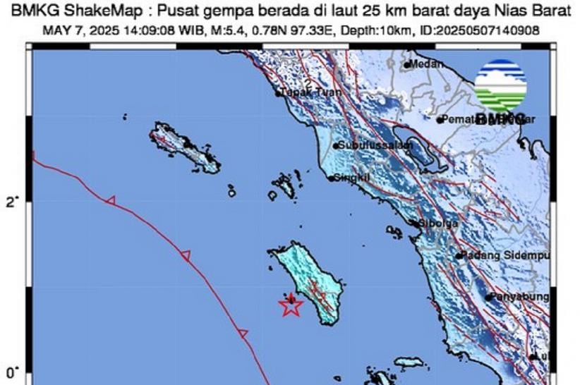 Gempa Terkini Magnitudo 5,4 Guncang Nias Barat Sumut