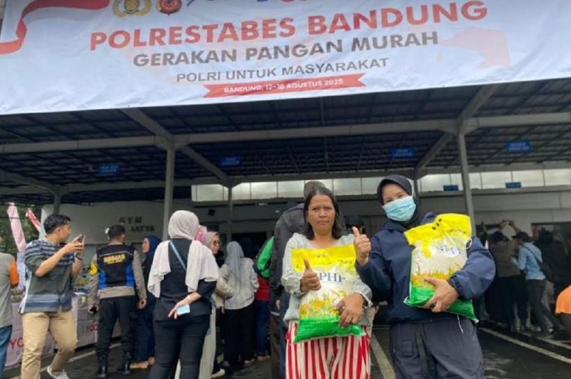 Gerakan Pangan Murah, Polrestabes Bandung Sediakan 10 Ton Beras untuk Warga jelang HUT RI
