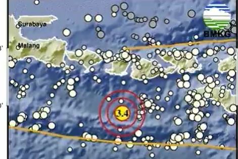 Pusat Gempa Terkini 2 Menit yang Lalu M 3,4 Guncang Lombok Tengah