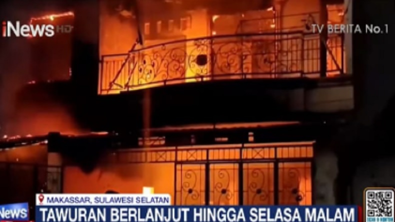 Tawuran 2 Kelompok Pemuda di Makassar, 6 Rumah Hangus Terbakar