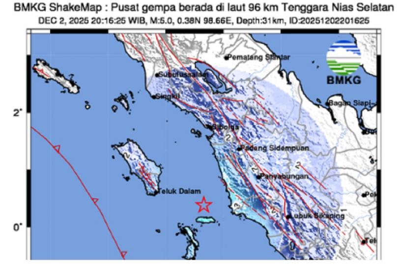Gempa M 5,0 Guncang Nias Selatan, Getaran Dirasakan di Sibolga hingga Padang Sidempuan