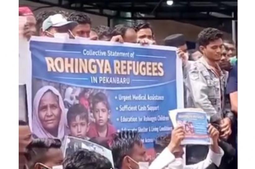 Tuntut Kenaikan Bantuan, Ratusan Pengungsi Rohingya Demo di Pekanbaru