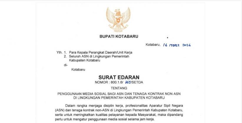 Bupati Kotabaru Terbitkan Surat Edaran, ASN Dilarang Siaran Langsung saat Jam Kerja