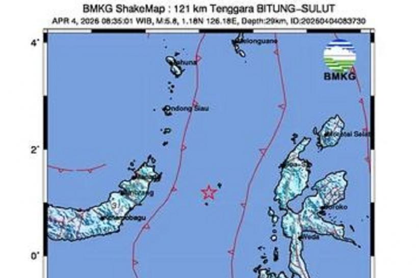 Gempa Hari Ini Magnitudo 5,8 Guncang Bitung Sulut