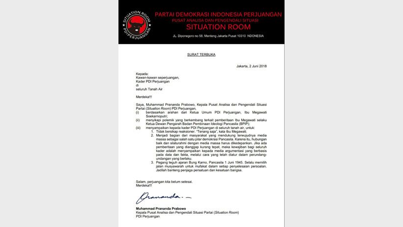 Surat Terbuka Prananda: Megawati Minta Kader PDIP Tidak Reaktif - Bagian 3
