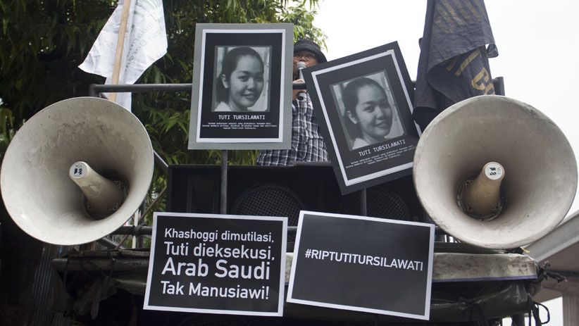Protes Eksekusi Mati Tuti, Pekerja Migran Demo di Kedutaan Arab Saudi - Bagian 2