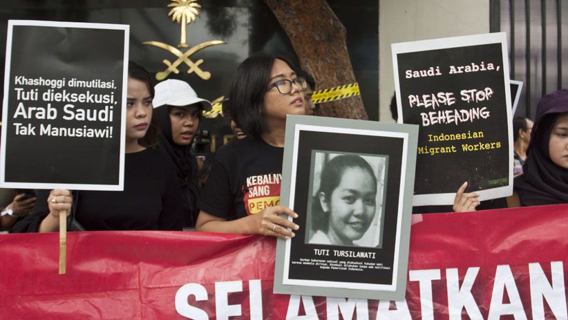 Protes Eksekusi Mati Tuti, Pekerja Migran Demo di Kedutaan Arab Saudi - Bagian 1