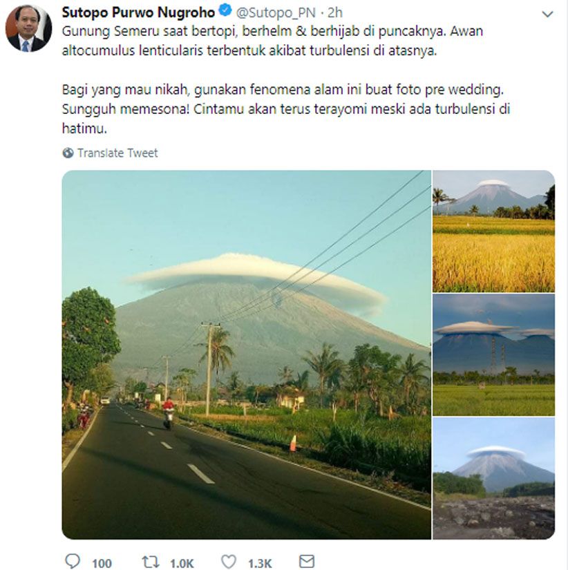 Ketika Puncak Gunung Semeru Tertutup Awan, Seperti Memakai Topi