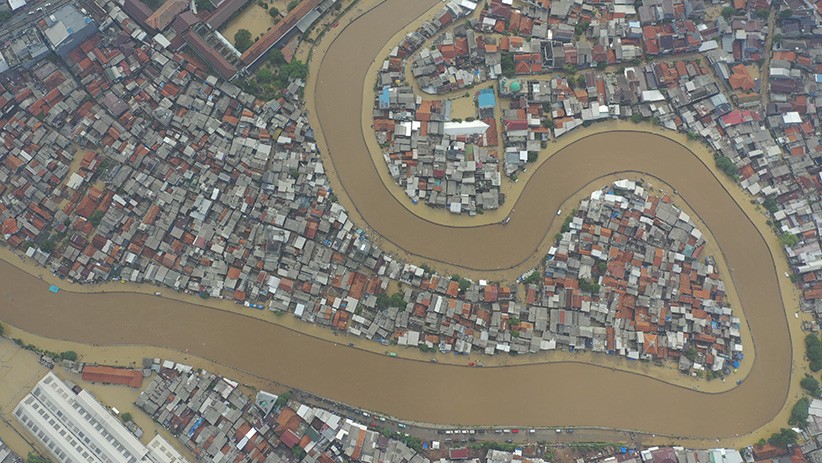 Penampakan dari Udara Banjir di Bukit Duri dan Kampung Pulo Jakarta - Bagian 1